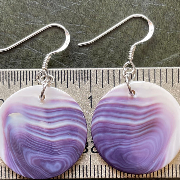 E3165 1 Inch Round 25mm Wampum Natural Earrings Sterling Silver
