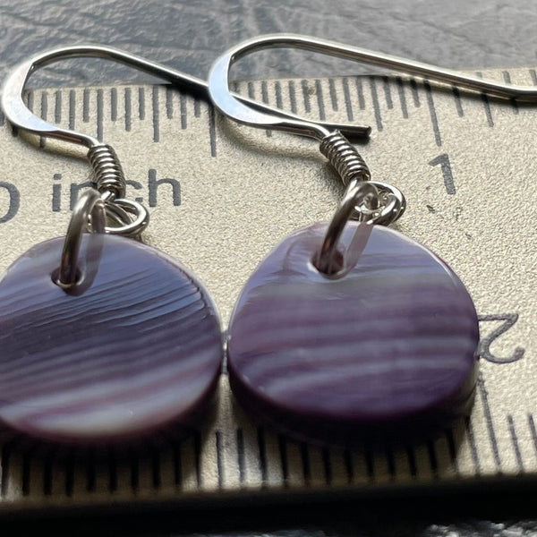 E3138 Free Form Small Wampum Natural Earrings Sterling Silver
