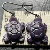 E3146 Turtle Medium Wampum Natural Earrings Sterling Silver