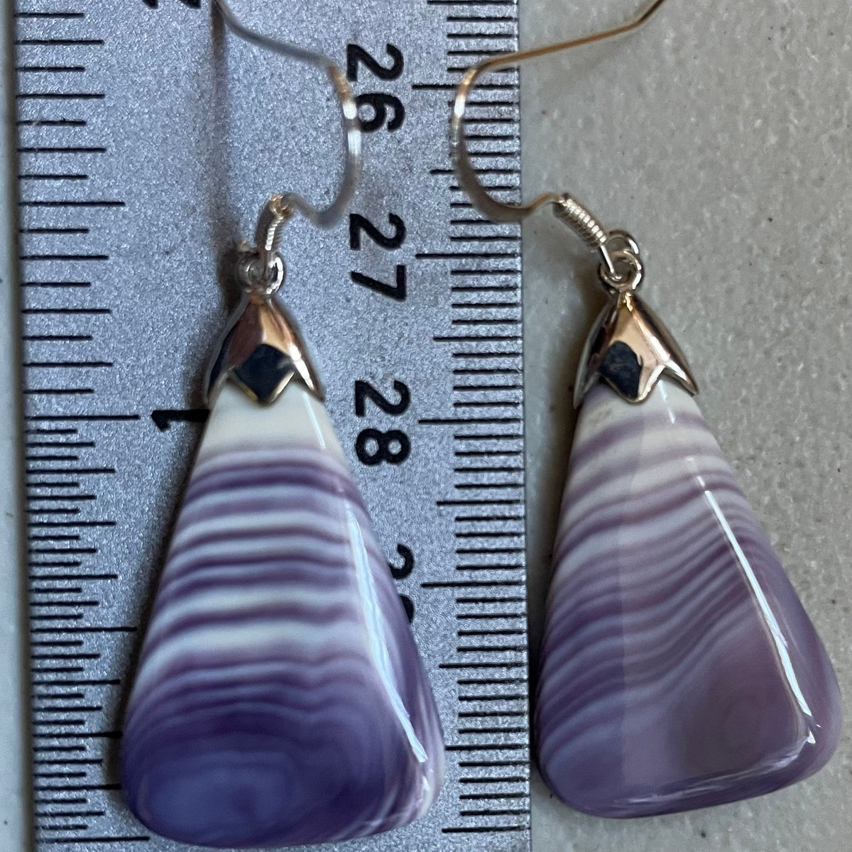 E3099 Long Triangle Wampum Natural Earrings Sterling Silver