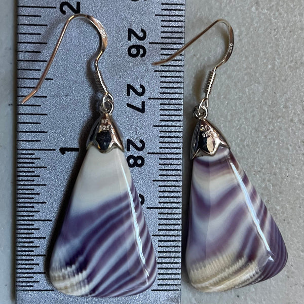 E3099 Long Triangle Wampum Natural Earrings Sterling Silver