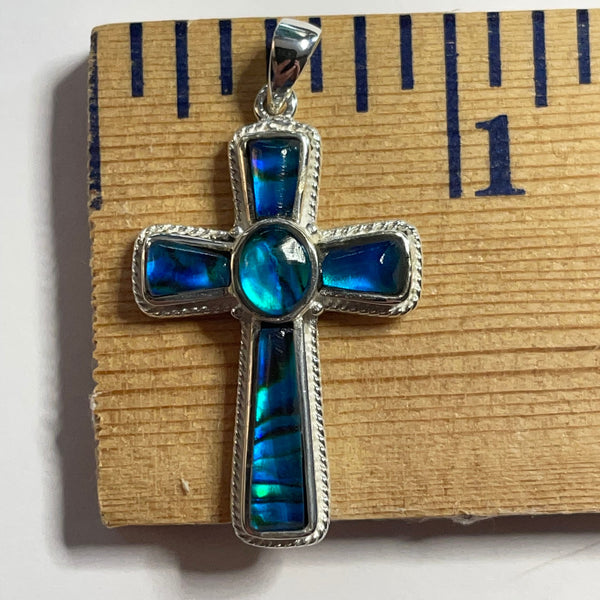 P1079 Large Cross Wampum Sterling Silver Inlay Pendant