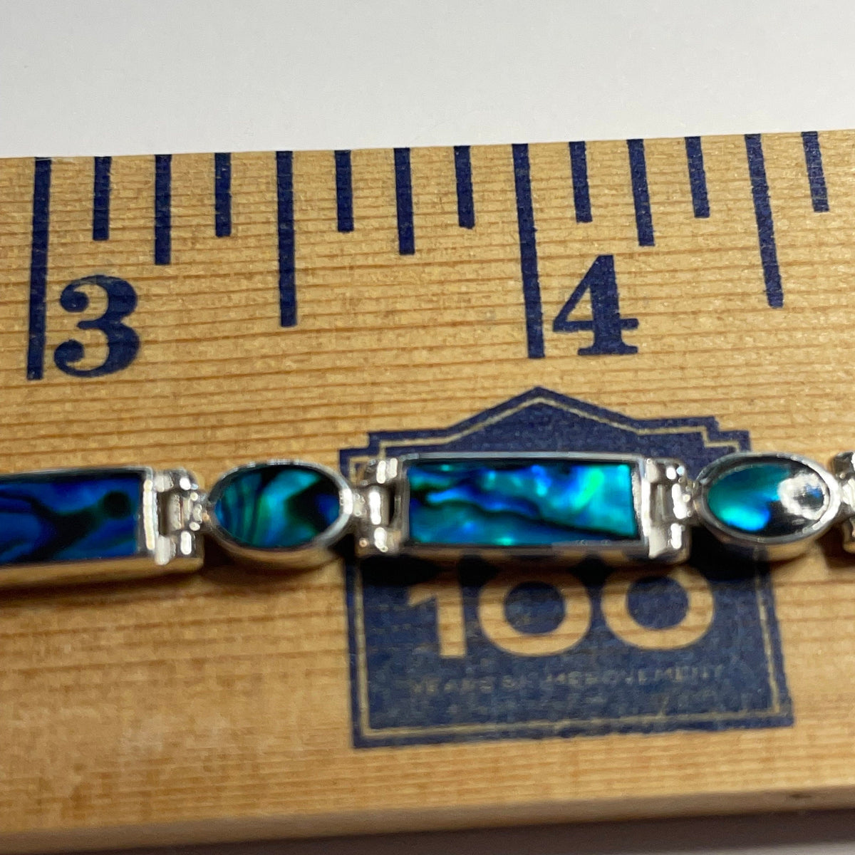 BR1007 Rectangle/Oval 7.5 Inches Wampum Sterling Silver Bracelet