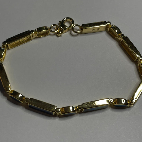 BR1007 Rectangle/Oval 7.5 Inches Wampum Sterling Silver Bracelet