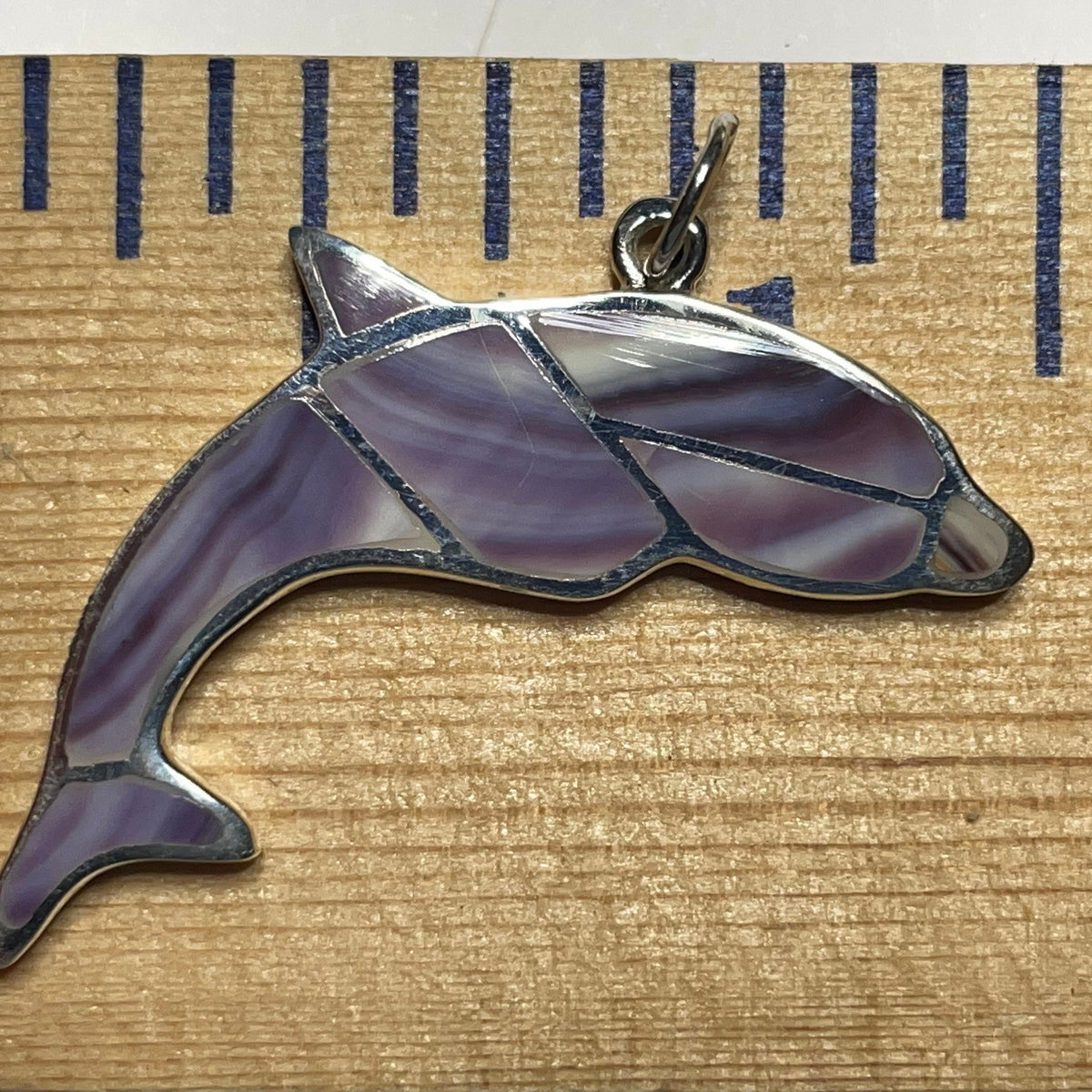 P1088 Dolphin Sterling Silver Wampum Inlay Pendant