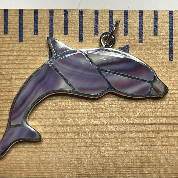 P1088 Dolphin Sterling Silver Wampum Inlay Pendant