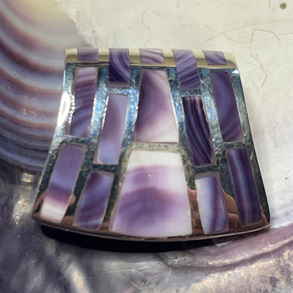 P1077 Slide Large Wampum Sterling Silver Inlay Pendant