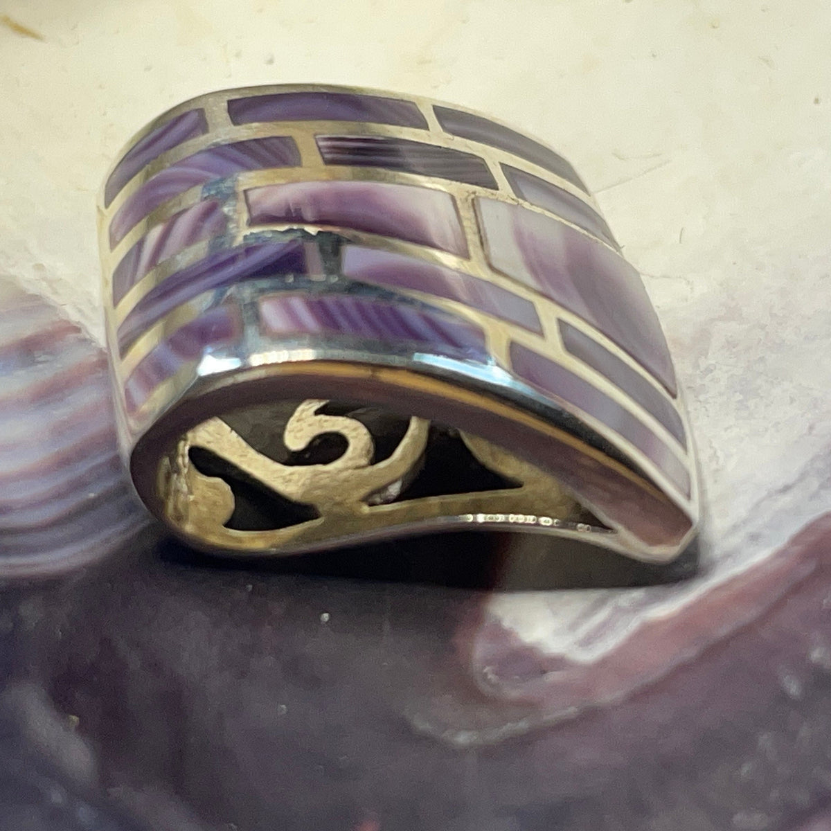 P1077 Slide Large Wampum Sterling Silver Inlay Pendant