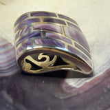 P1077 Slide Large Wampum Sterling Silver Inlay Pendant