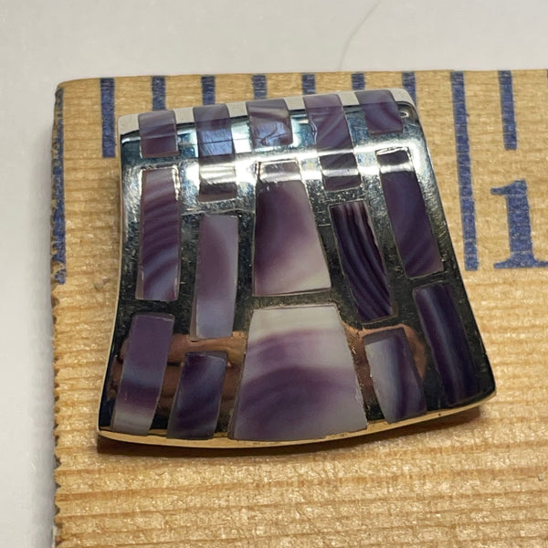 P1077 Slide Large Wampum Sterling Silver Inlay Pendant