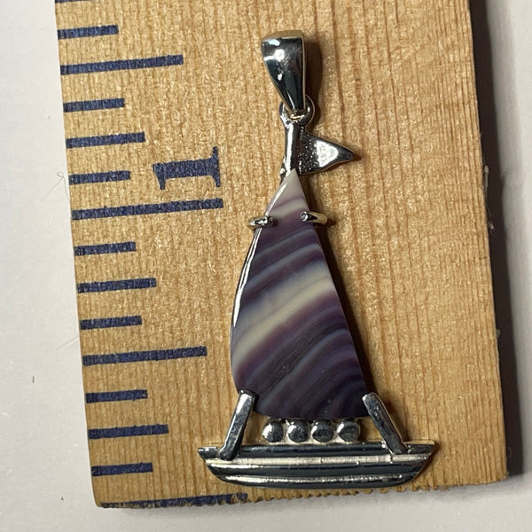 P1060 Boat Wampum Sterling Silver Inlay Pendant