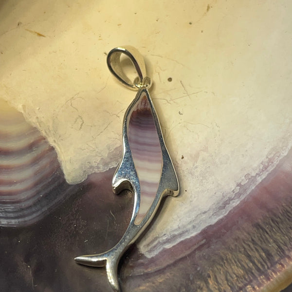 P1067 Fish Wampum Sterling Silver Inlay Pendant