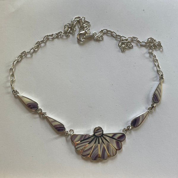 P1011 Teardrop Fan Neck Chain Wampum Sterling Silver Inlay