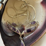 P1008 Teardrops Neck Chain Wampum Sterling Silver Inlay