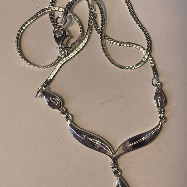 P1008 Teardrops Neck Chain Wampum Sterling Silver Inlay