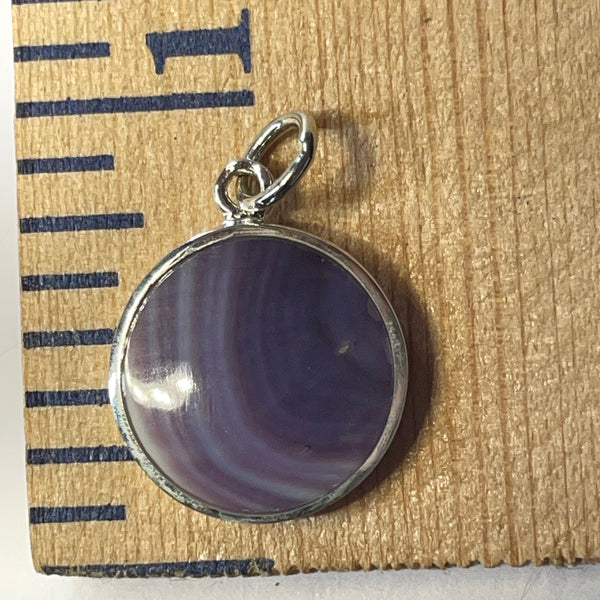 P1089 Dome Round Sterling Silver Wampum Inlay Pendant