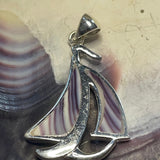 P1068 Sail Boat Wampum Sterling Silver Inlay Pendant
