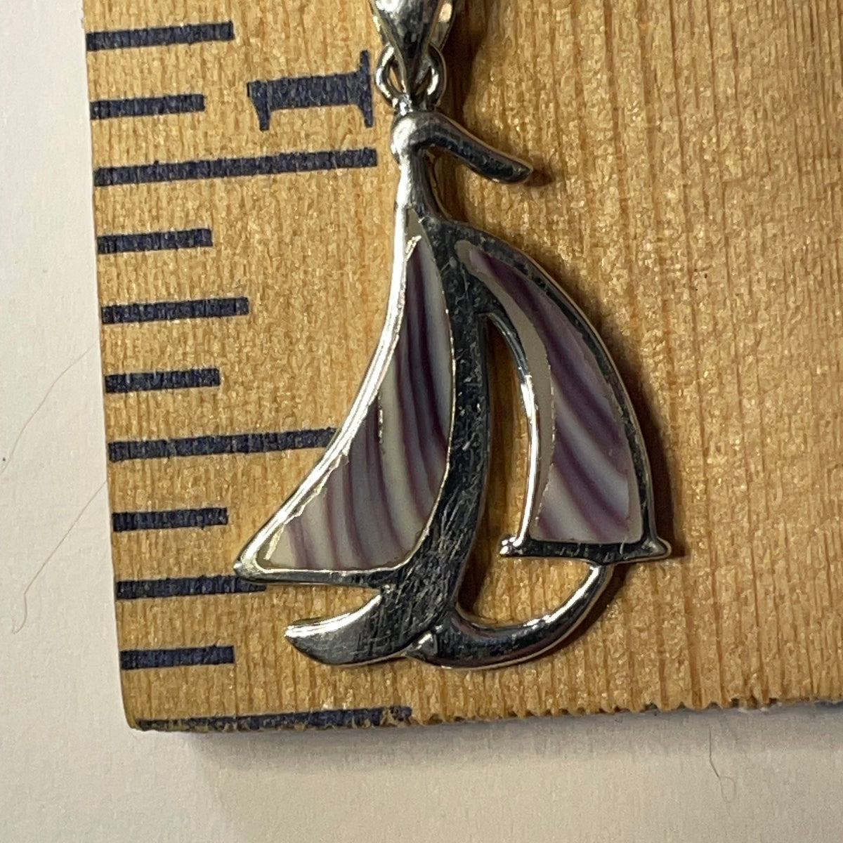 P1068 Sail Boat Wampum Sterling Silver Inlay Pendant