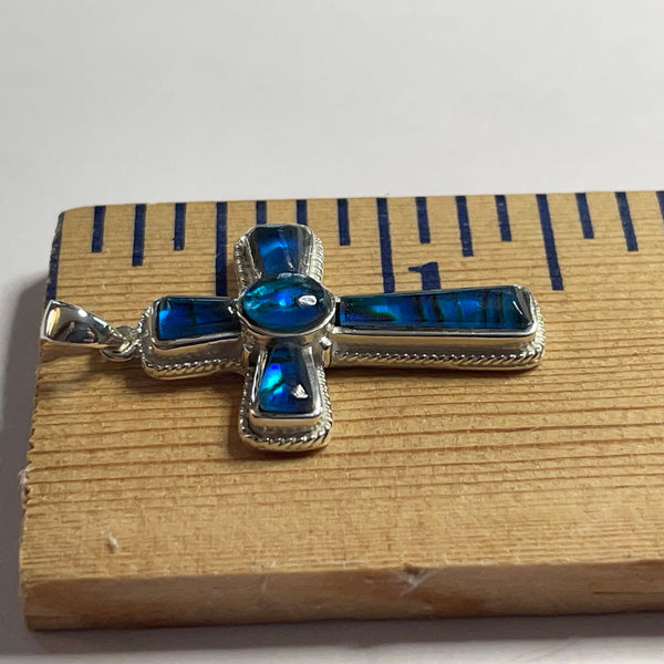 P1079 Large Cross Wampum Sterling Silver Inlay Pendant