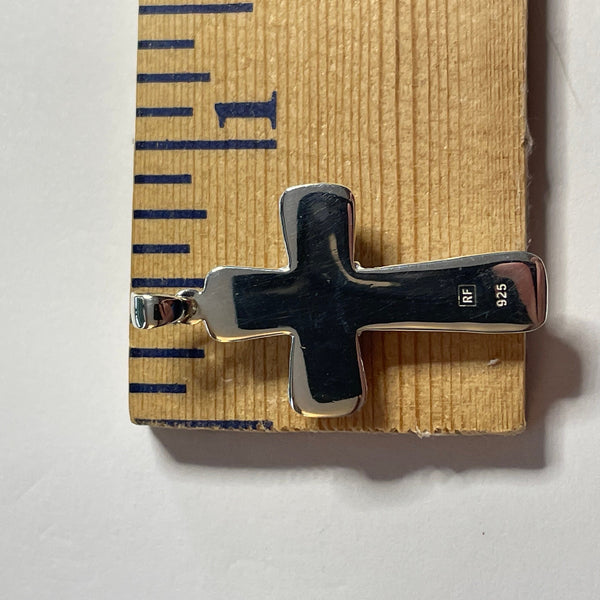 P1079 Large Cross Wampum Sterling Silver Inlay Pendant