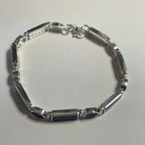 BR1007 Rectangle/Oval 7.5 Inches Wampum Sterling Silver Bracelet
