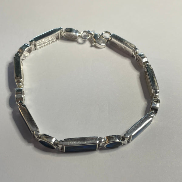BR1007 Rectangle/Oval 7.5 Inches Wampum Sterling Silver Bracelet