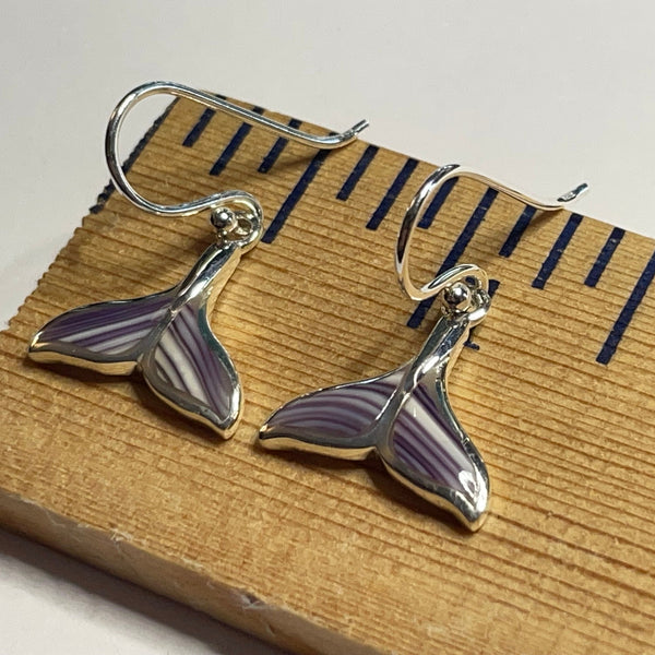 E1221 Whale Tail Wampum Sterling Silver Earrings