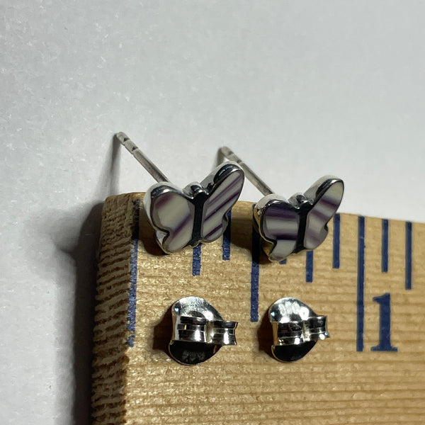 E1115 Butterfly Small Wampum Sterling Silver Earrings