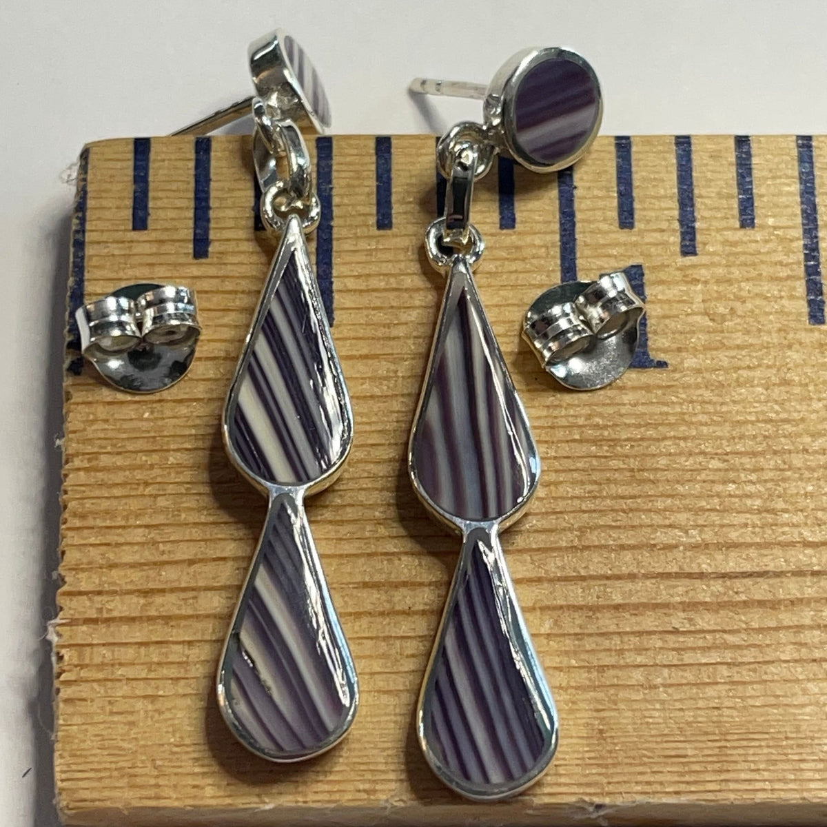 E1014 Double Tear Wampum Sterling Silver Earrings