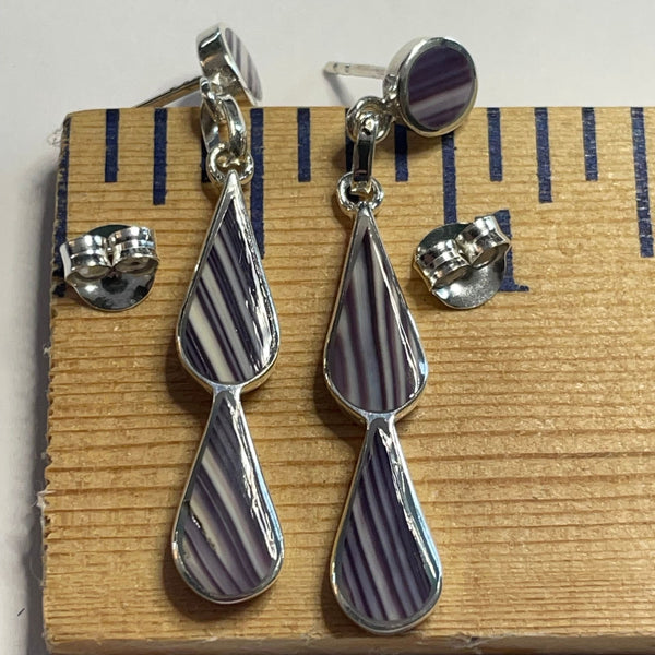 E1014 Double Tear Wampum Sterling Silver Earrings