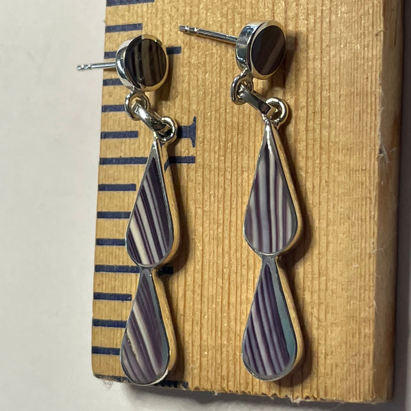 E1014 Double Tear Wampum Sterling Silver Earrings