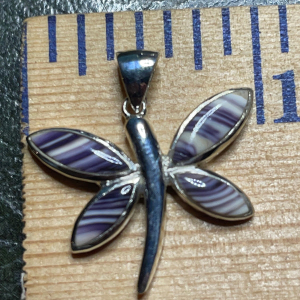 P1093 Dragonfly Sterling Silver Wampum Inlay Pendant