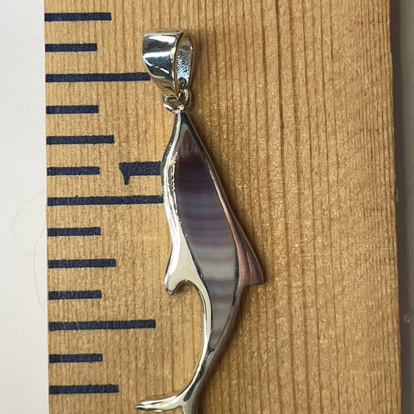 P1067 Fish Wampum Sterling Silver Inlay Pendant
