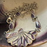 P1011 Teardrop Fan Neck Chain Wampum Sterling Silver Inlay