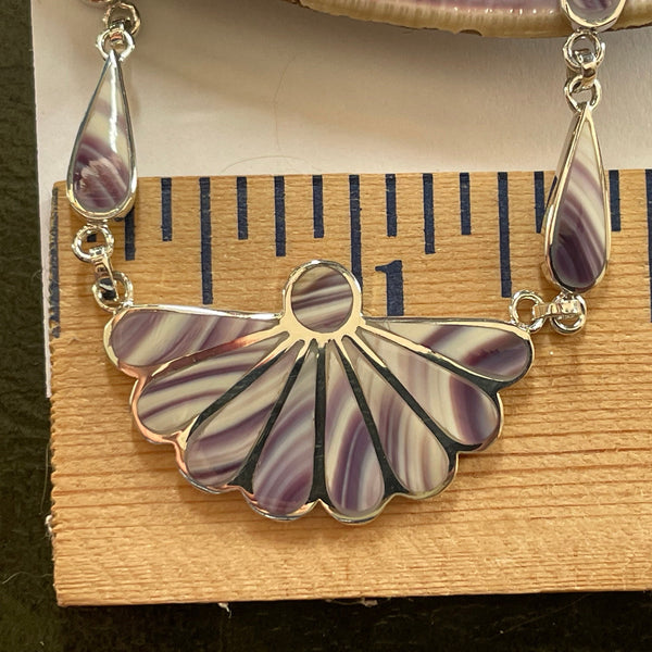 P1011 Teardrop Fan Neck Chain Wampum Sterling Silver Inlay