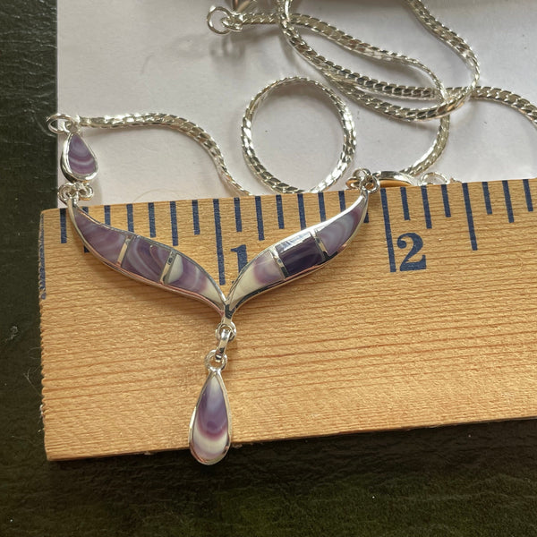 P1008 Teardrops Neck Chain Wampum Sterling Silver Inlay