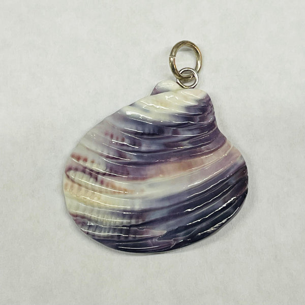 P3400 Quahaug Large 30mm Wampum Natural Sterling Silver Pendant