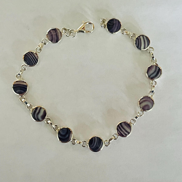BR1000 Round 8 Inches Wampum Sterling Silver Bracelet