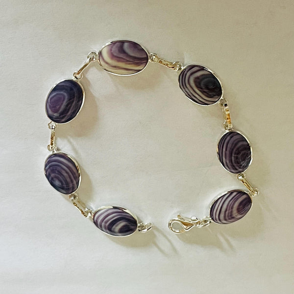 BR1040 Oval Medium 7 Inches Wampum Sterling Silver Bracelet
