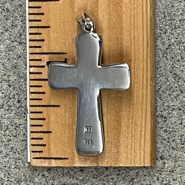 P1079 Large Cross Wampum Sterling Silver Inlay Pendant
