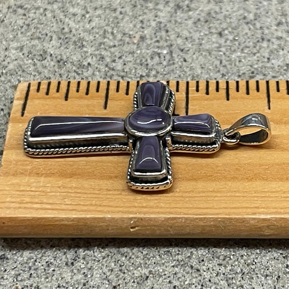 P1079 Large Cross Wampum Sterling Silver Inlay Pendant