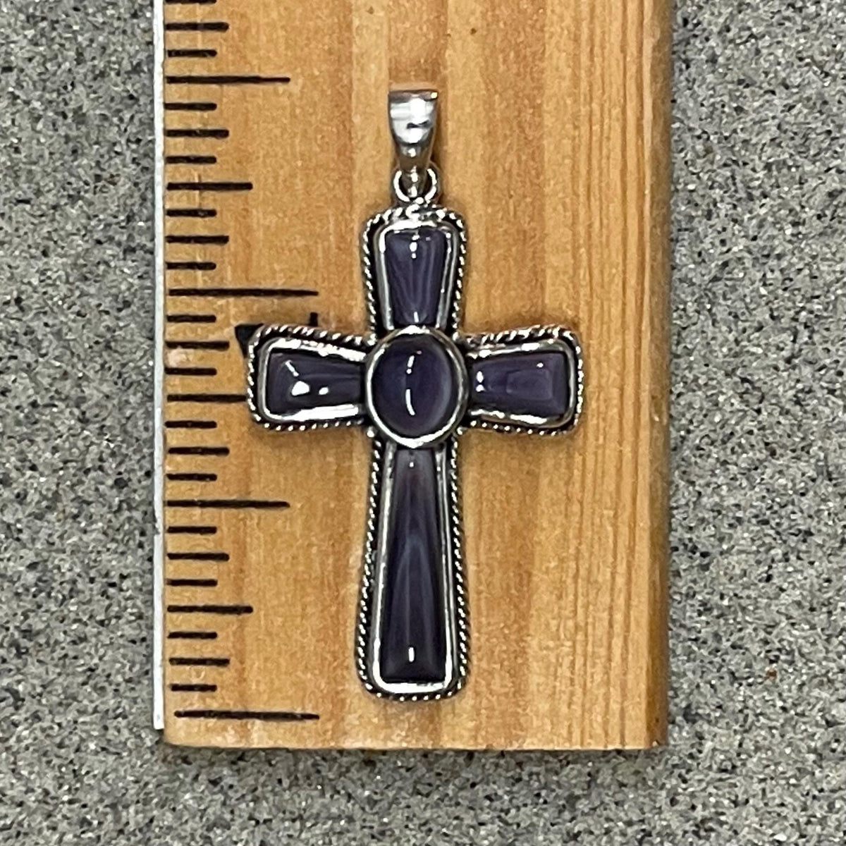 P1079 Large Cross Wampum Sterling Silver Inlay Pendant