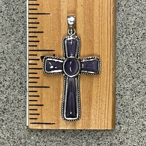 P1079 Large Cross Wampum Sterling Silver Inlay Pendant