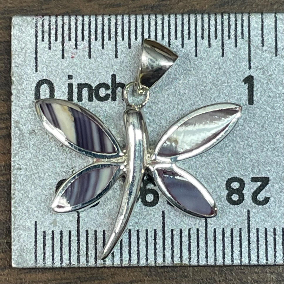 P1093 Dragonfly Sterling Silver Wampum Inlay Pendant