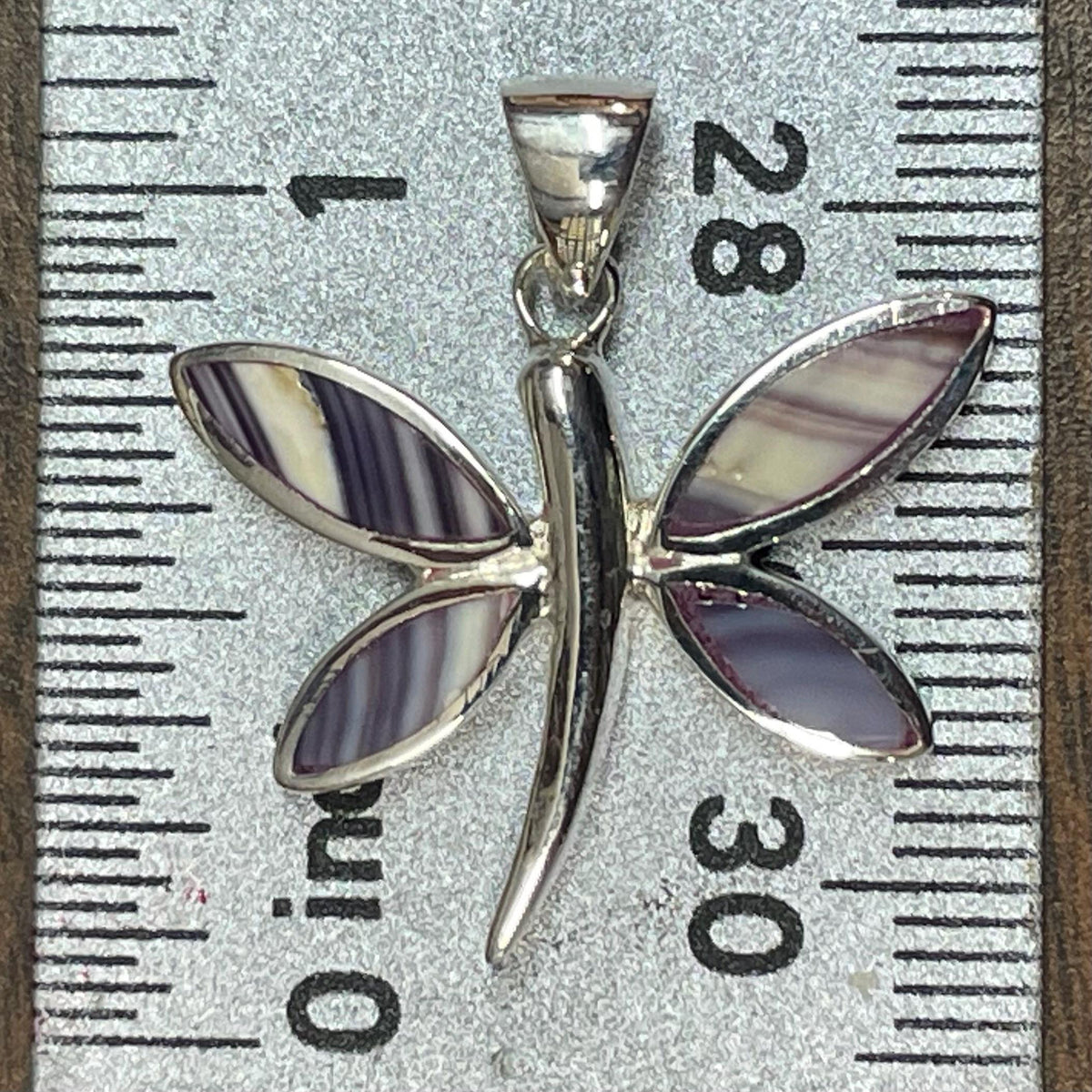 P1093 Dragonfly Sterling Silver Wampum Inlay Pendant