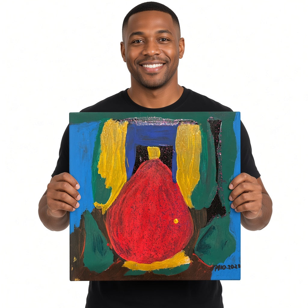 Red Pear in the Window — unique person holding canvas