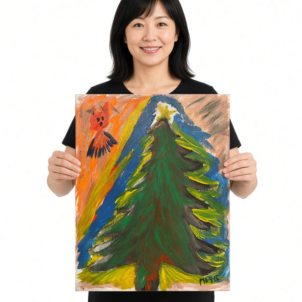 Christmas Tree with Bird — unique person holding canvas