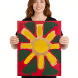 Yellow Sun on Green — unique person holding canvas