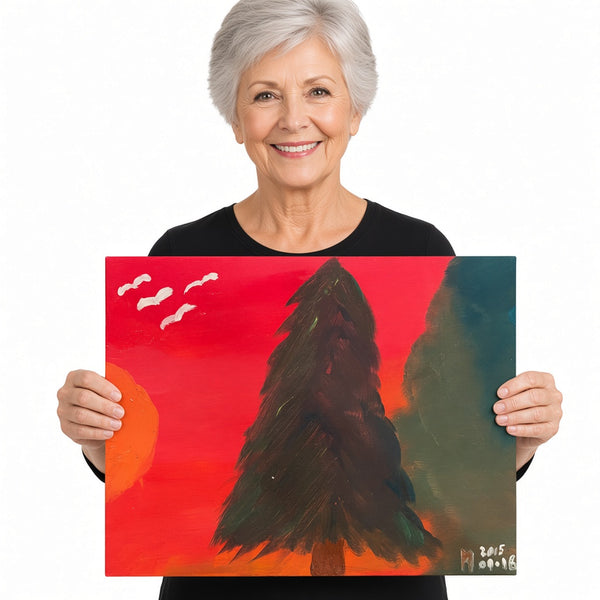 Pine at Sunset — unique person holding canvas