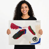 Floating Shapes on White — unique person holding canvas